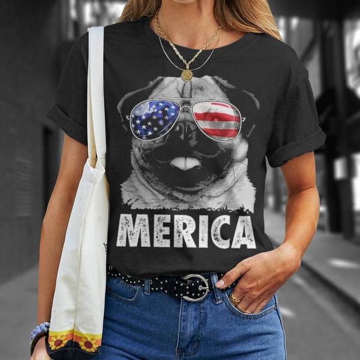 Pug 4Th Of July Merica Men Women Usa American Flag T-Shirt Gifts for Her