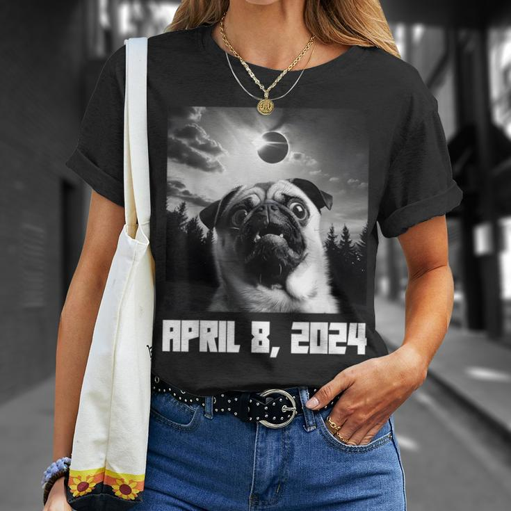 Pug Taking Selfie Totality 04 08 24 Total Solar Eclipse 2024 T-Shirt Gifts for Her