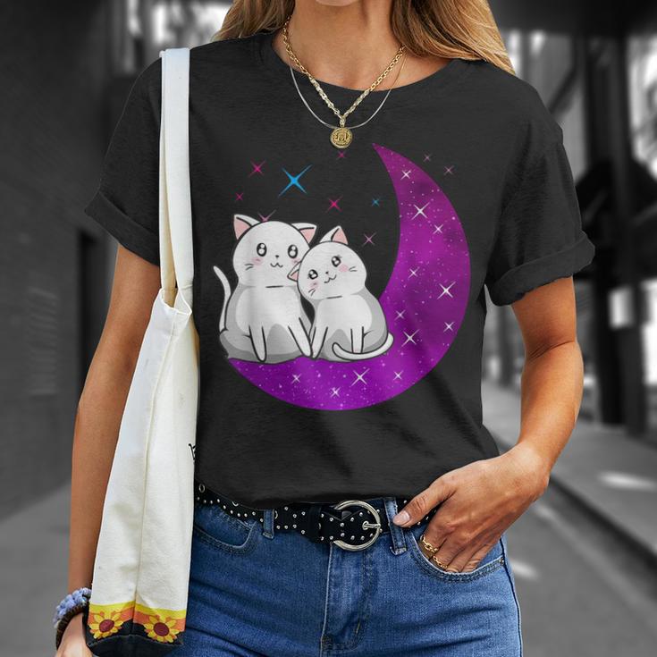 Purple Moon Cats Romantic Fantasy Kawaii Aesthetic Anime Cat T-Shirt Gifts for Her