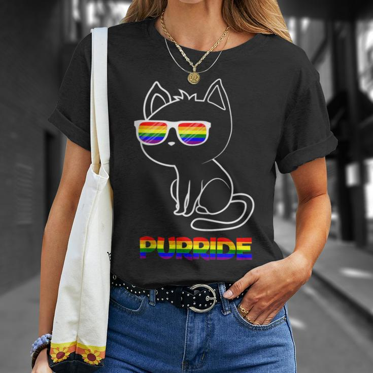 Purride Lgbt Flag Sunglasses Cute Gay Pride Cat Lover T-Shirt Gifts for Her