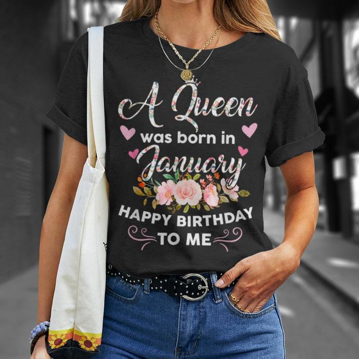 A Queen Was Born In January Happy Birthday To Me Flower T-Shirt Gifts for Her