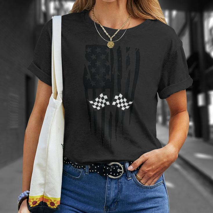 Racing Usa Flag American Themed Decor T-Shirt Gifts for Her