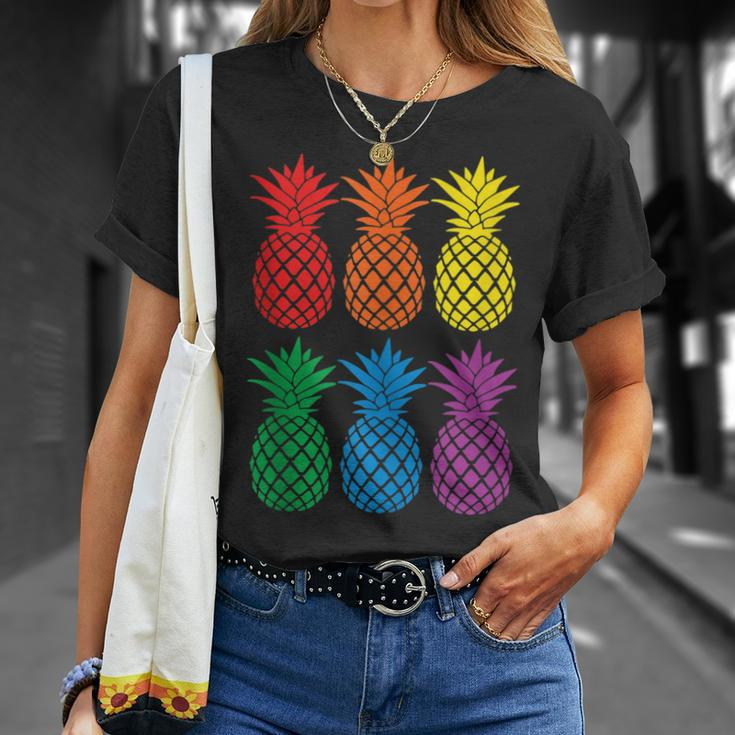 Rainbow Pineapples Aloha Hawaiian Gay Pride Month T-Shirt Gifts for Her