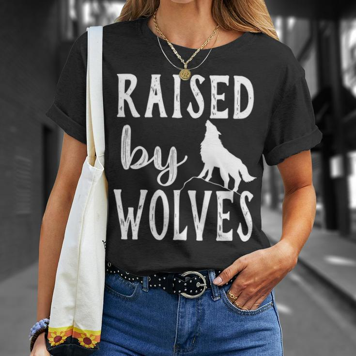 Raised By Wolves Graphic Wolf T-Shirt Gifts for Her