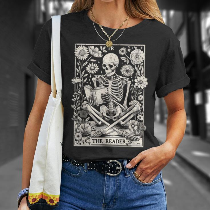 The Reader Skeleton Book Lover Tarot Card Reading Book T-Shirt Gifts for Her