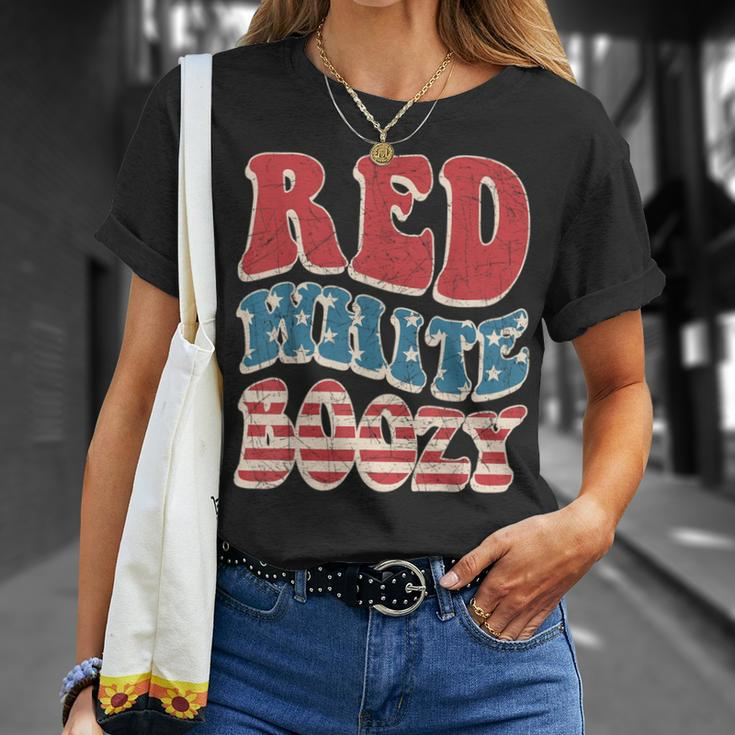 Red White & Boozy Retro Usa America Flag Happy 4Th Of July T-Shirt Gifts for Her