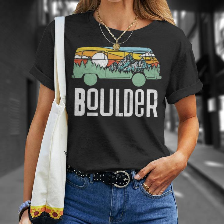 Retro Boulder Colorado Outdoor Hippie Van Graphic T-Shirt Gifts for Her