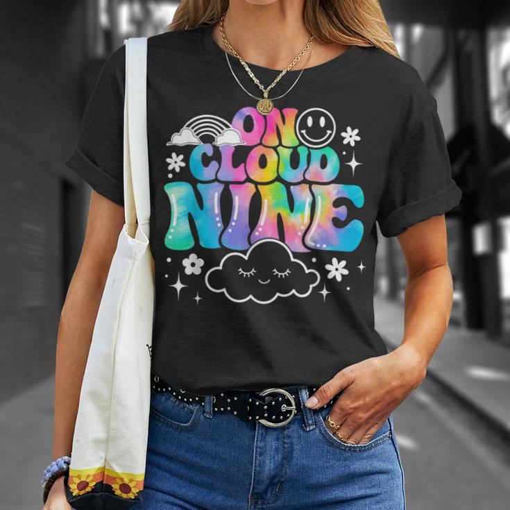 Retro On Cloud Nine Tie Dye Happy 9Th Birthday 9 Years Old T-Shirt Gifts for Her