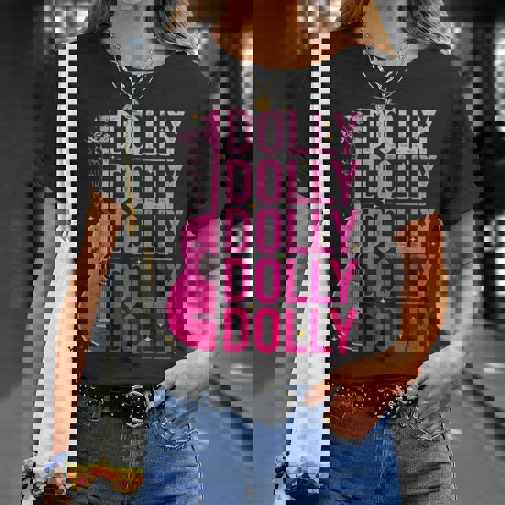 Retro Dolly First Name Guitar Pink Cowgirl Western T-Shirt Gifts for Her