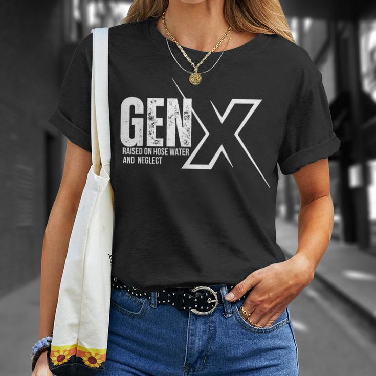 Retro Gen X Humor Gen X Raised On Hose Water And Neglect T-Shirt Gifts for Her