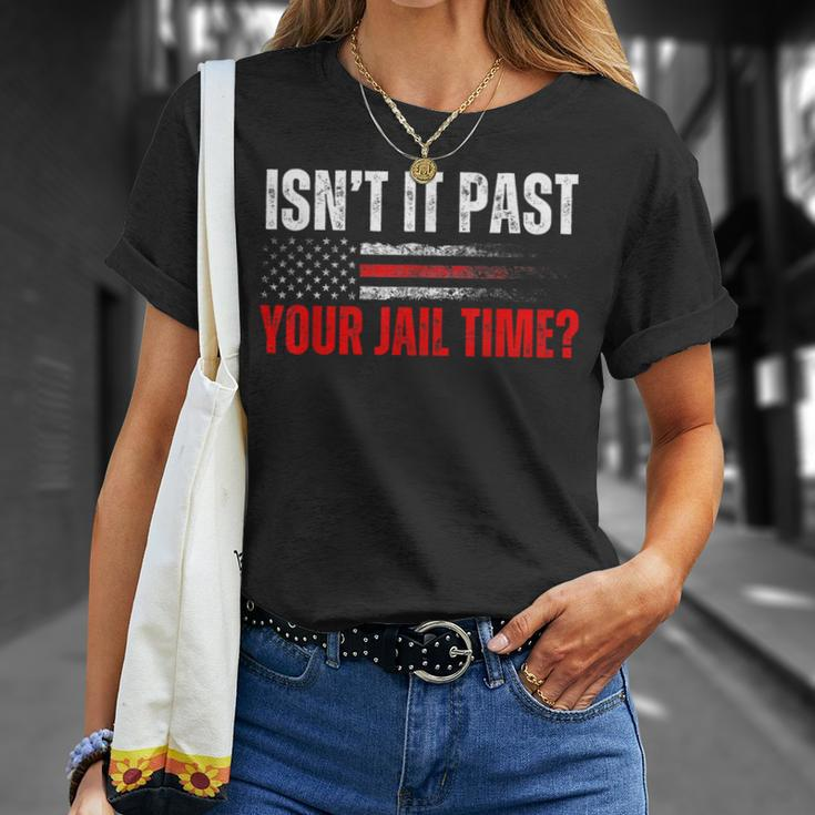 Retro Isn't It Past Your Jail Time Vintage American Flag T-Shirt Gifts for Her