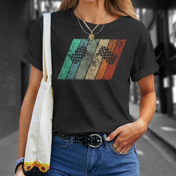 Retro Race Day Checkered Flag For Race Car Fans T-Shirt Gifts for Her