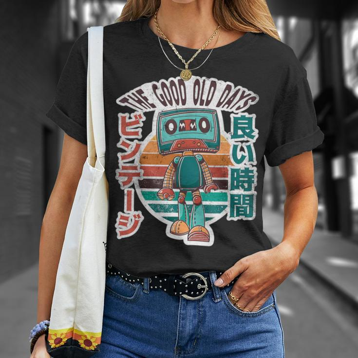 Retro Vintage Mixtape Robot The Good Old Days 80S Music T-Shirt Gifts for Her