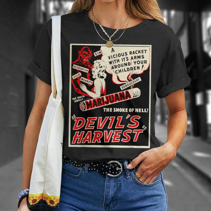 Retro Weed Art-Devil's Harvest Marijuana Weed Propaganda T-Shirt Gifts for Her