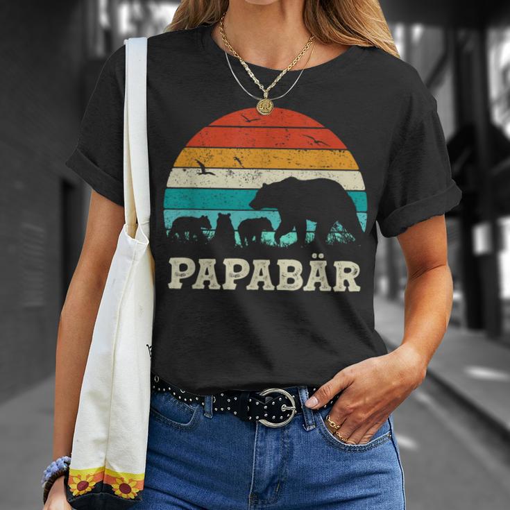 Retroater Baby Sohn Tochter Drei Kinderatertag Bär Papa T-Shirt Geschenke für Sie