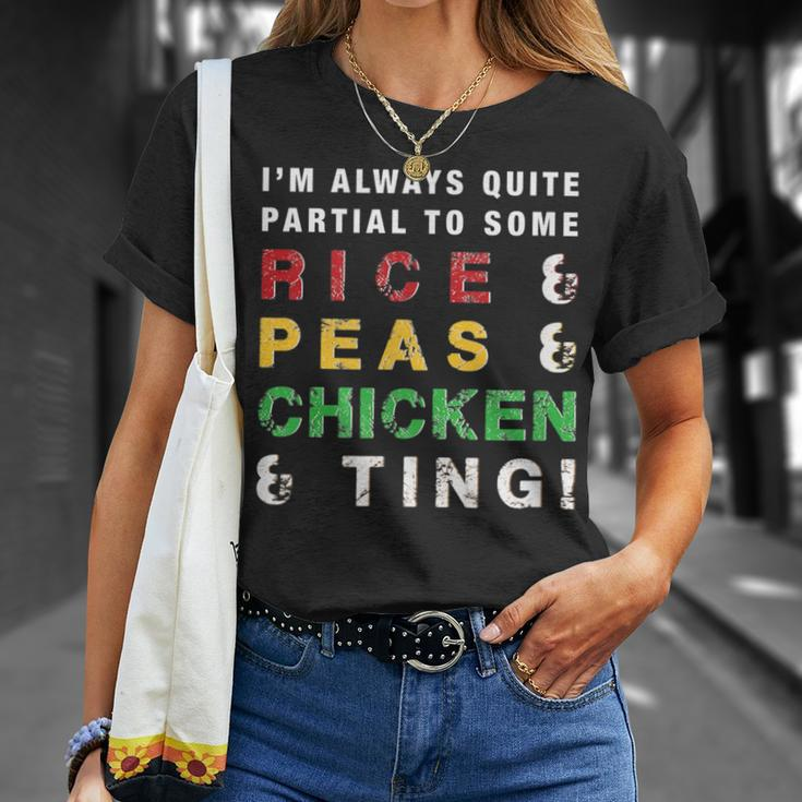 Rice And Peas And Chicken Jamaican Slang And Cuisine T-Shirt Gifts for Her