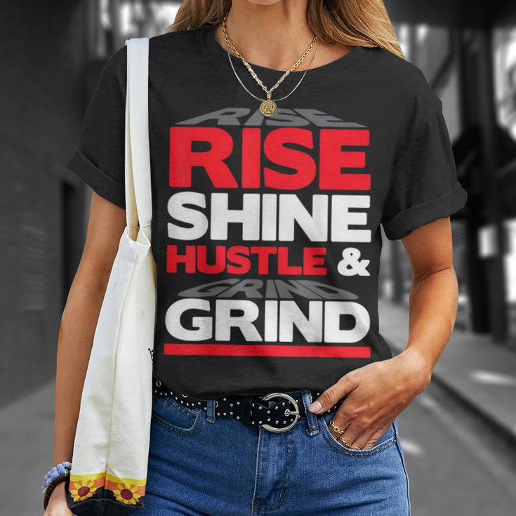 Rise Shine Hustle & Grind Inspirational Motivational Quote T-Shirt Gifts for Her