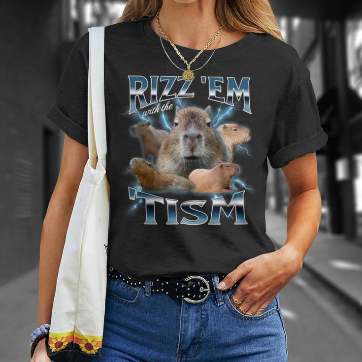 Rizz 'Em With The 'Tism Autism Awareness Meme Capybara T-Shirt Gifts for Her