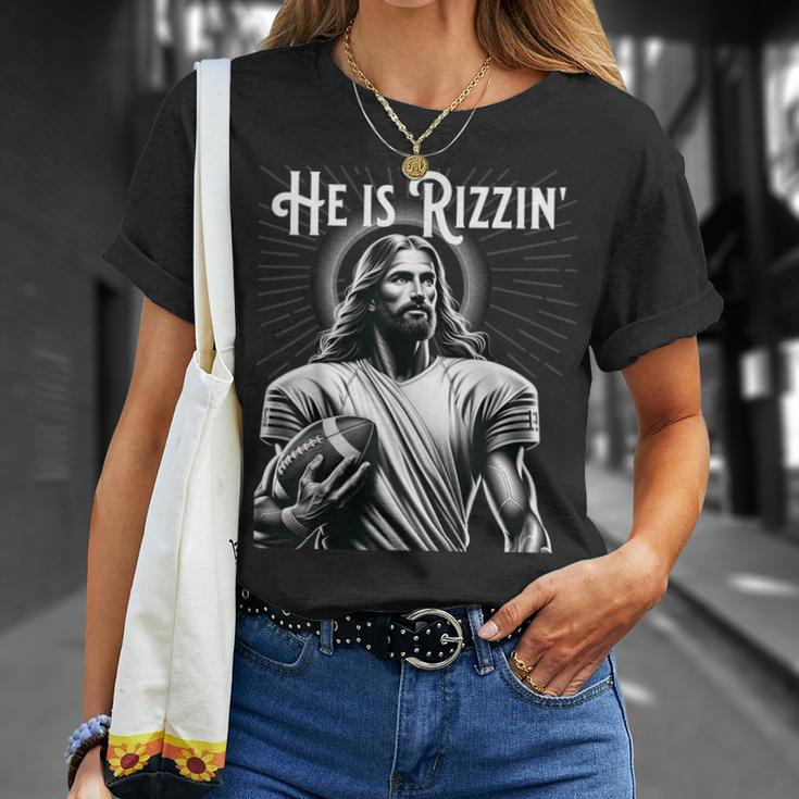 He Is Rizzin Jesus Playing Football Sports Rizz T-Shirt Gifts for Her