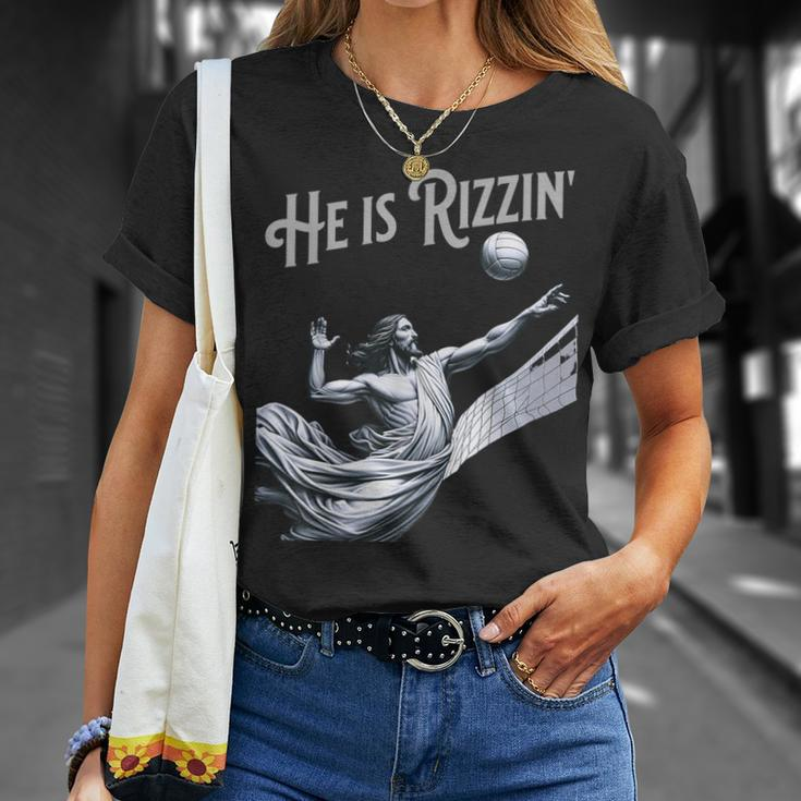 He Is Rizzin Jesus Playing Volleyball Sports Rizz T-Shirt Gifts for Her