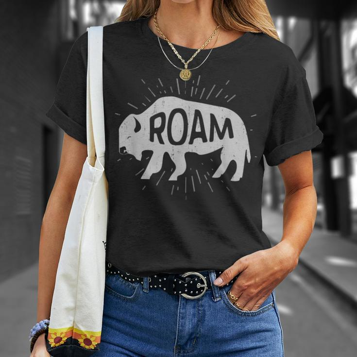 Roam Buffalo Distressed Bison Wanderer T-Shirt Gifts for Her