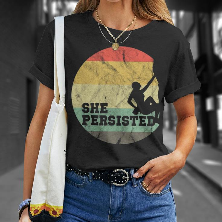 Rock Climbing She Persisted Woman Rock Climber T-Shirt Gifts for Her