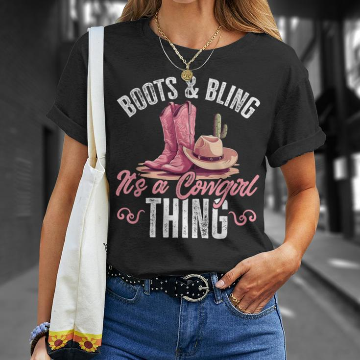 Rodeo Western Country Cowgirl Hat Boots & Bling T-Shirt Gifts for Her