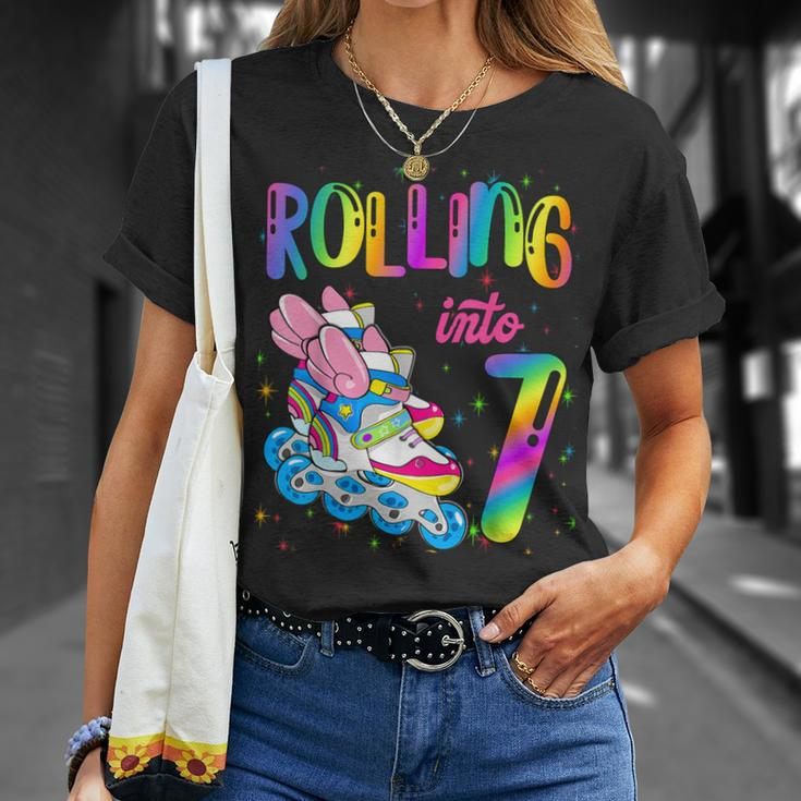 Rolling Into 7 Years Let's Roll I'm Turning 7 Roller Skate T-Shirt Gifts for Her