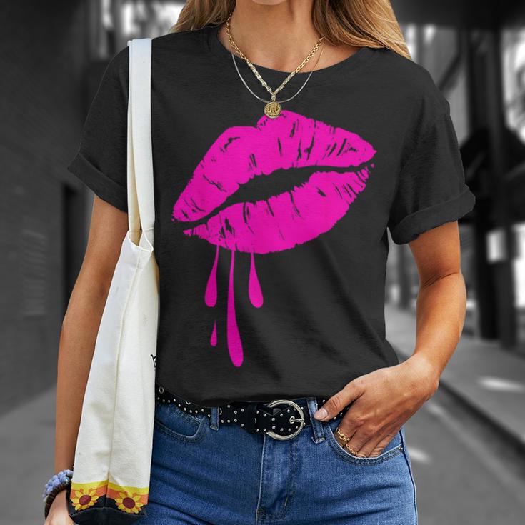 Rosa Lippen Kuss 80er Jahre Lippenstift Make-Up Liebhaber T-Shirt Geschenke für Sie