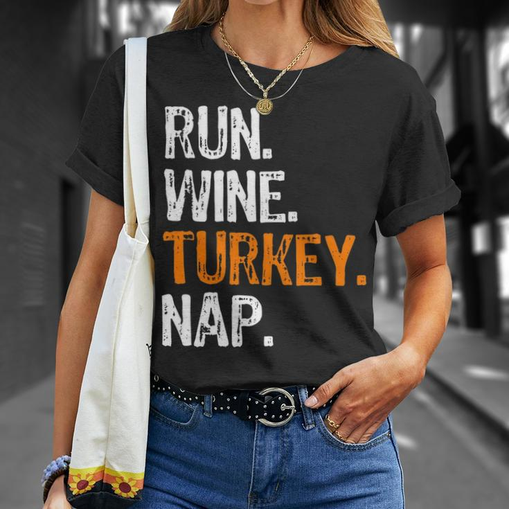 Run Wine Turkey Nap Running Thanksgiving Runner T-Shirt Gifts for Her