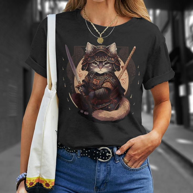 Samurai Cat Warrior Japanese Ninja Cat Kawaii T-Shirt Gifts for Her