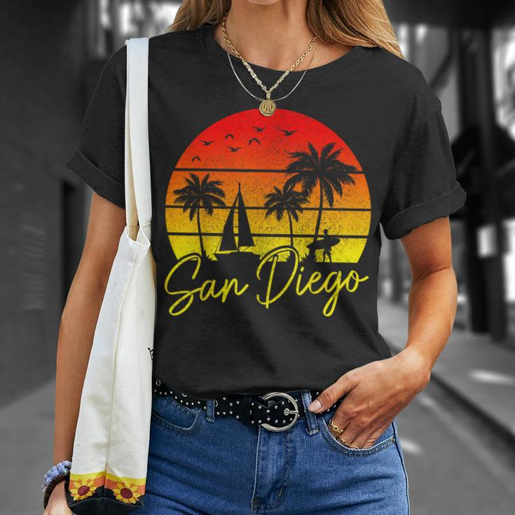 San Diego Vintage Sunset California Sailing Surfer San Diego T-Shirt Gifts for Her