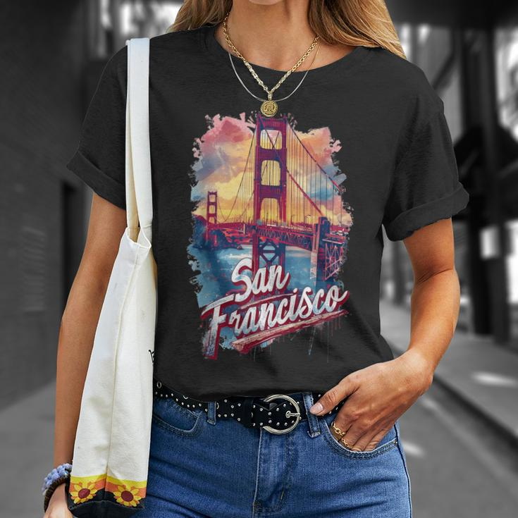 San Francisco Golden Gate Bridge Watercolour Souvenir T-Shirt Geschenke für Sie