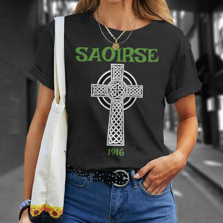 Saoirse Meaning Freedom Irish Republican With Celtic Cross T-Shirt Gifts for Her
