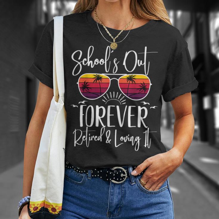 Schools Out Forever & Retired Teacher Retirement Summer Palm T-Shirt Gifts for Her