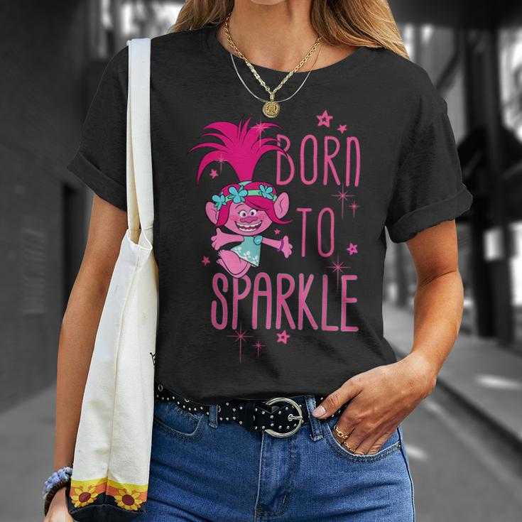 Schwarzes T-Shirt Born to Sparkle mit Cartoon-Figur, Glitzernder Aufdruck Geschenke für Sie