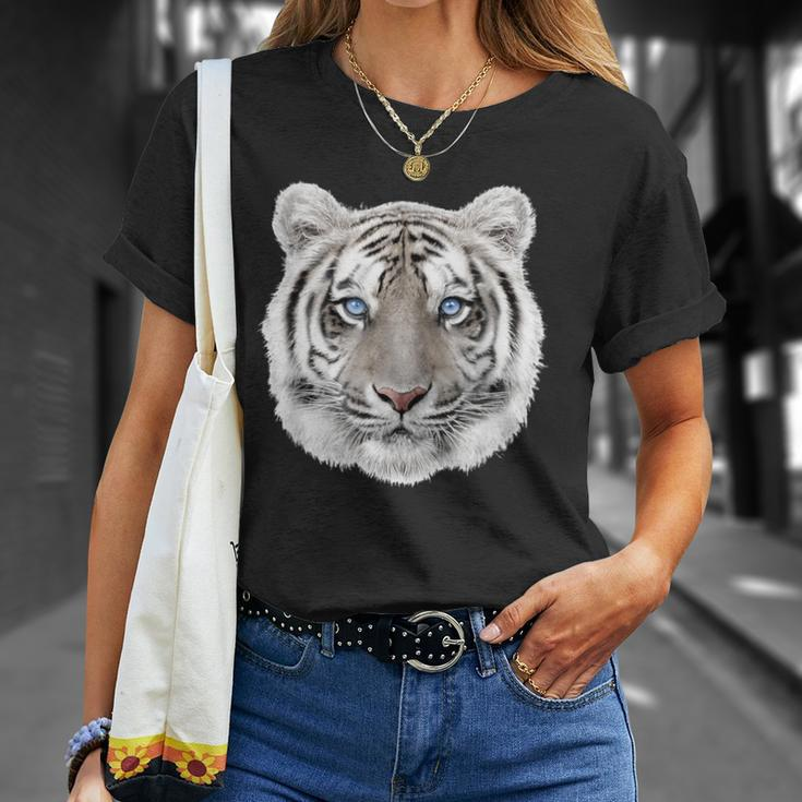 Schwarzes T-Shirt mit Weißem Tiger-Gesicht, Tiermotiv Tee Geschenke für Sie