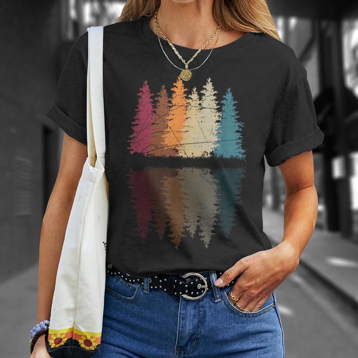 Schwarzes T-Shirt Waldspiegelung, Aquarell Design Geschenke für Sie