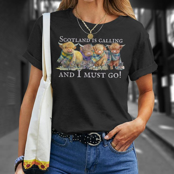 Scotland Is Calling And I Must Go Highland Cow T-Shirt Gifts for Her