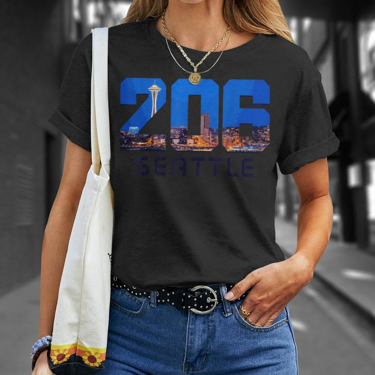 Seattle 206 Area Code Pride Skyline Washington Vintage T-Shirt Gifts for Her
