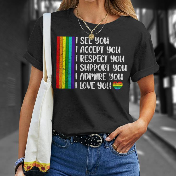 I See Love Accept You Lgbtq Gay Rainbow Pride Flag T-Shirt Gifts for Her