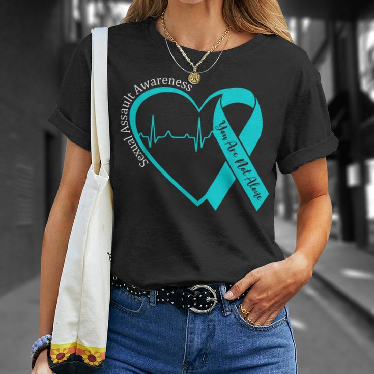 Sexual Assault Awareness Month Heart Teal Ribbon Support T-Shirt Gifts for Her
