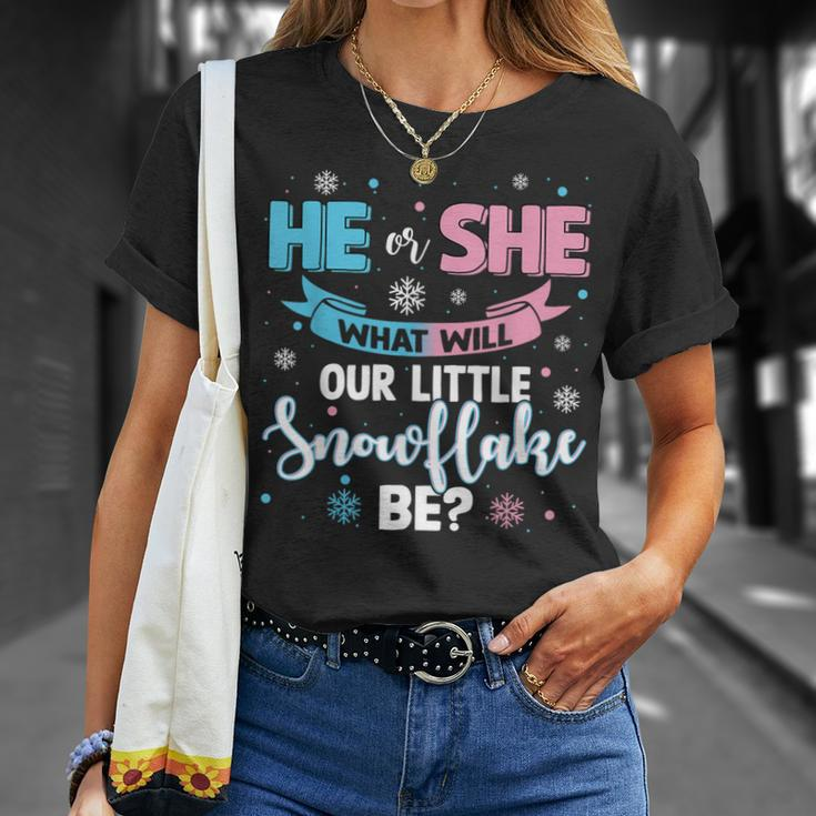 He Or She What Will Our Little Snowflake Be Gender Reveal T-Shirt Gifts for Her