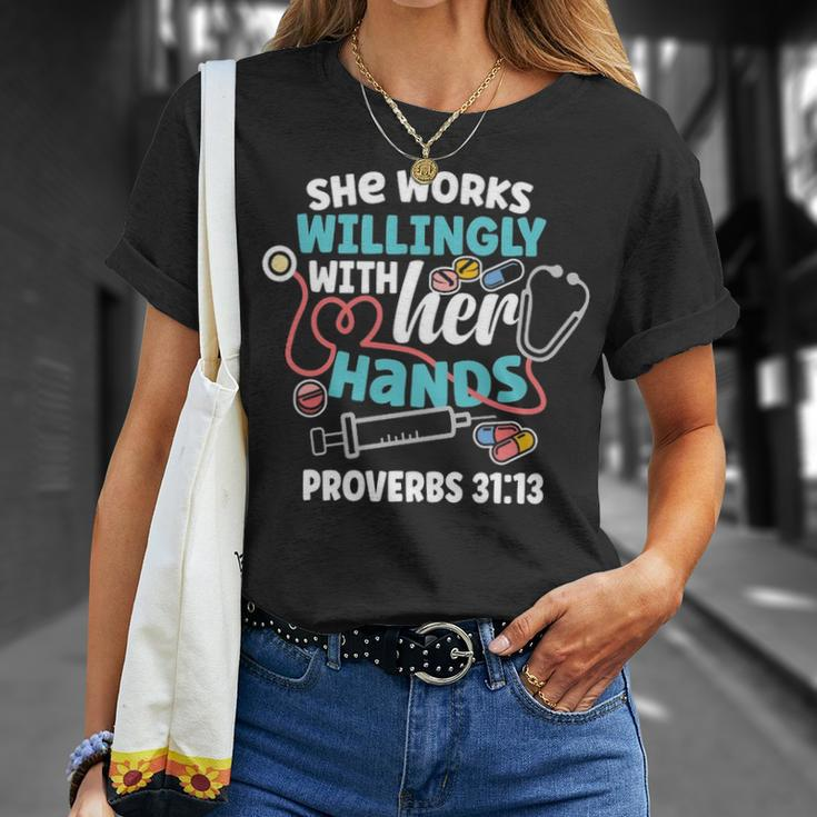 She Works Willingly With Her Hands Proverbs 31 T-Shirt Gifts for Her