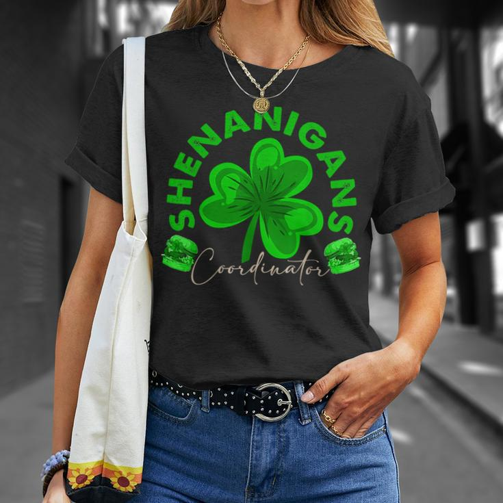 Shenanigans Coordinator St Patrick's Day Clovers Hamburgers T-Shirt Gifts for Her