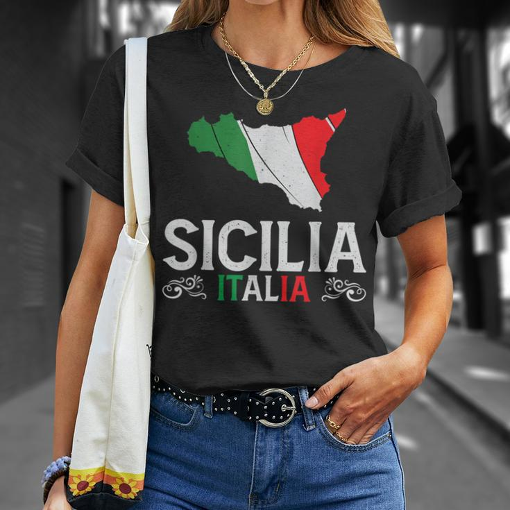 Sicilia Italia Sicilia Souvenir Silhouette Sicilia T-Shirt Geschenke für Sie