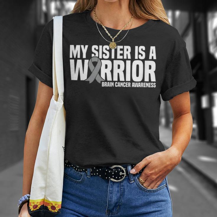 My Sister Is A Warrior Grey Ribbon Brain Cancer Awareness T-Shirt Gifts for Her