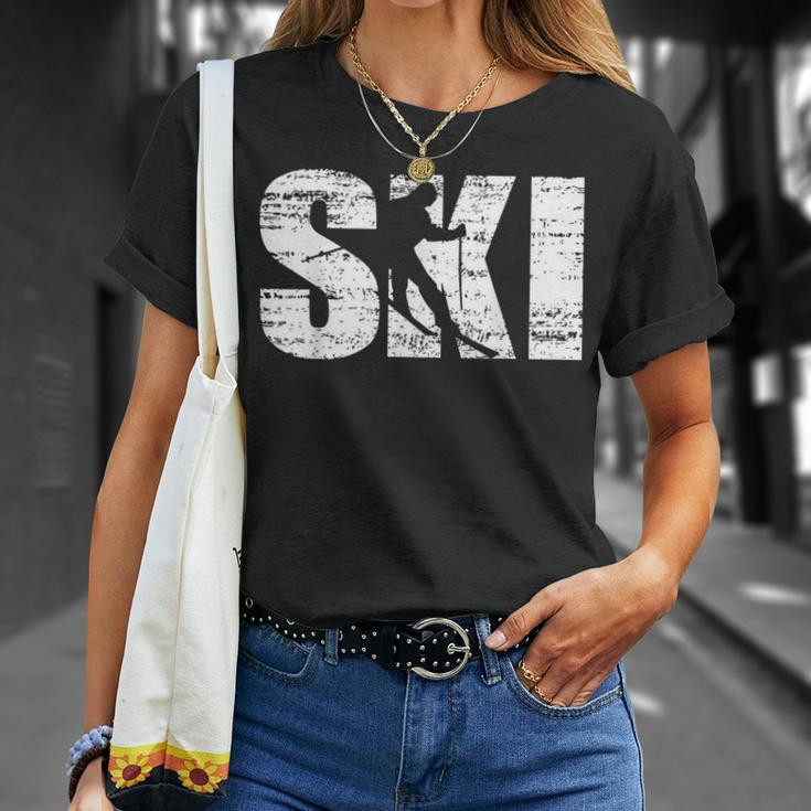 Ski Distressed Look Skifahrer Geschenk T-Shirt Geschenke für Sie