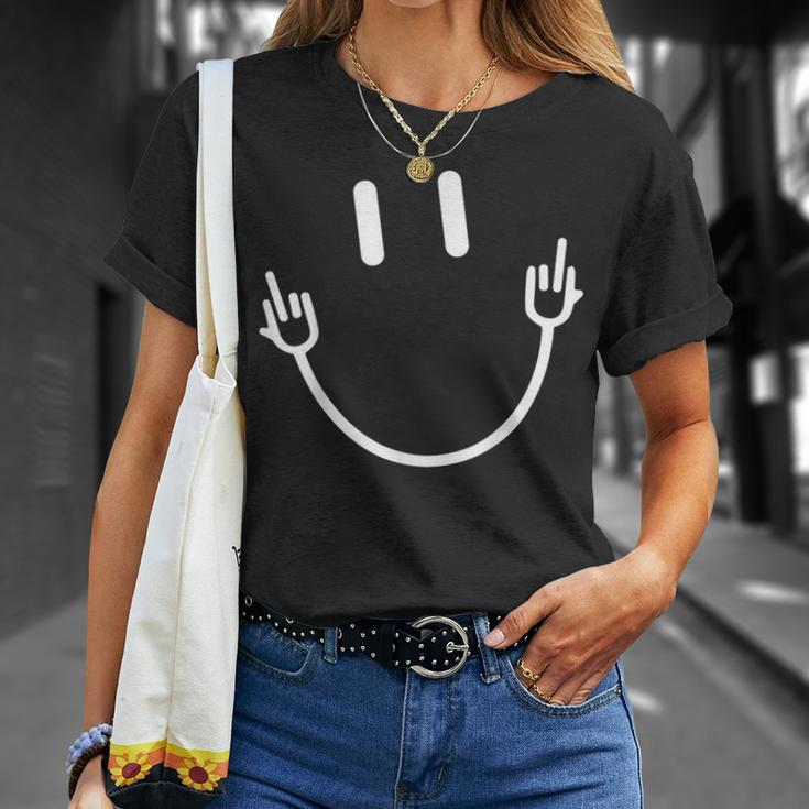 Smile Face Middle Finger Sarcasm Meme Quote T-Shirt Gifts for Her