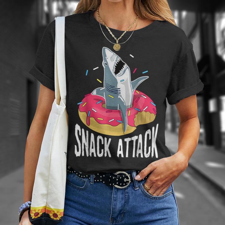 Snack Attack Doughnut Float Shark Women T-Shirt Gifts for Her